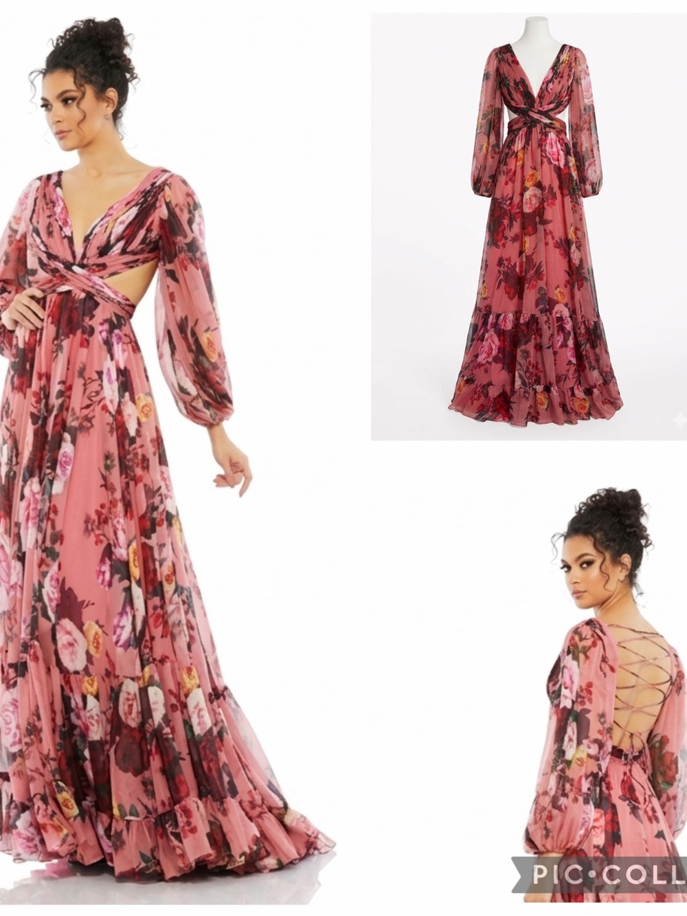 NWT MAC DUGGAL 67946 FLORAL Ruffles Maxi Chiffon Gown sz 6 Wedding guest
